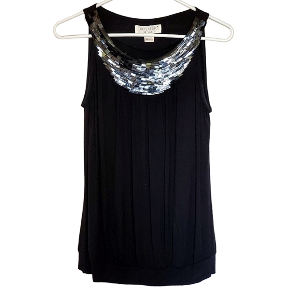 1034 * August Silk Options Sequin Neckline Sleeveless Top Black Size M
